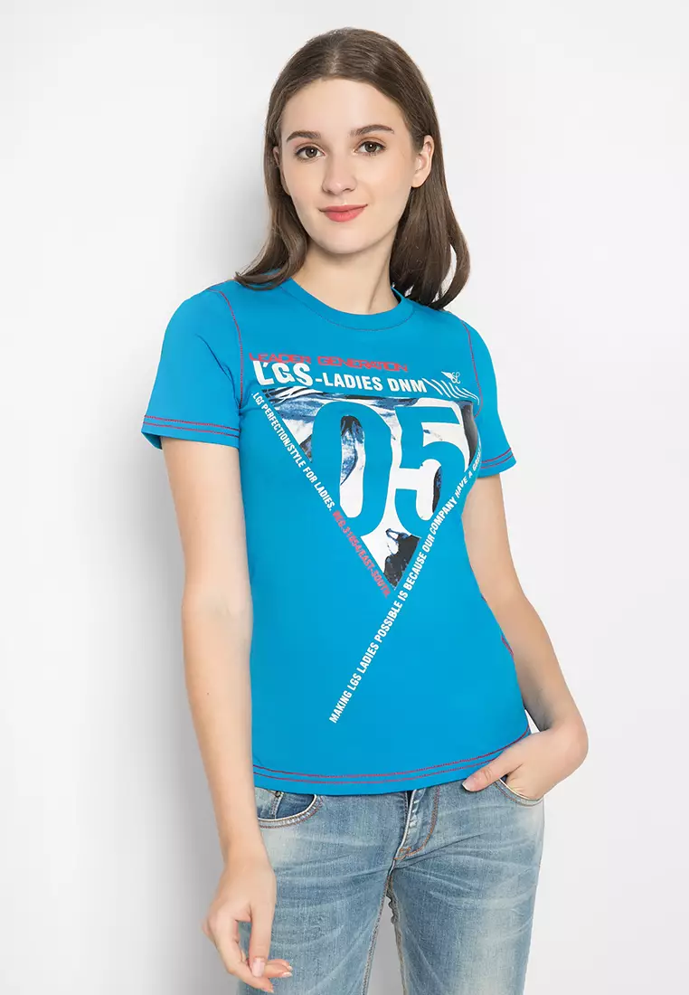 LGS - Kaos Casual Wanita - Lengan Pendek - Biru - Gambar Sablon Ladies DNM