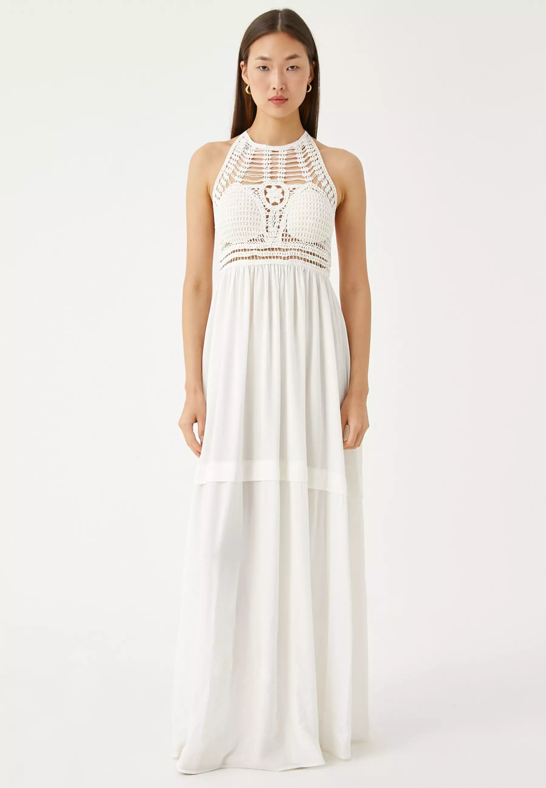 Crochet Halter Collar Long Dress