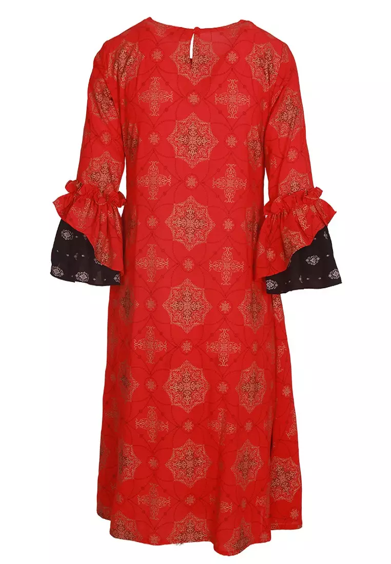 Le Reve 红色 & 黑色 A 线流苏束腰外衣