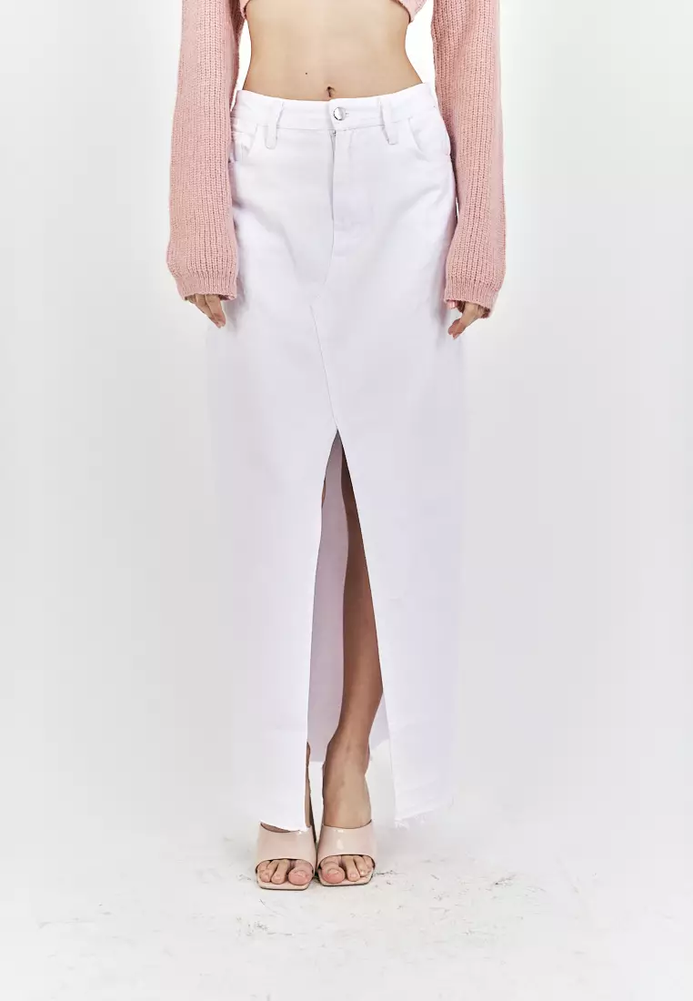 High waisted hotsell white skirt zipper