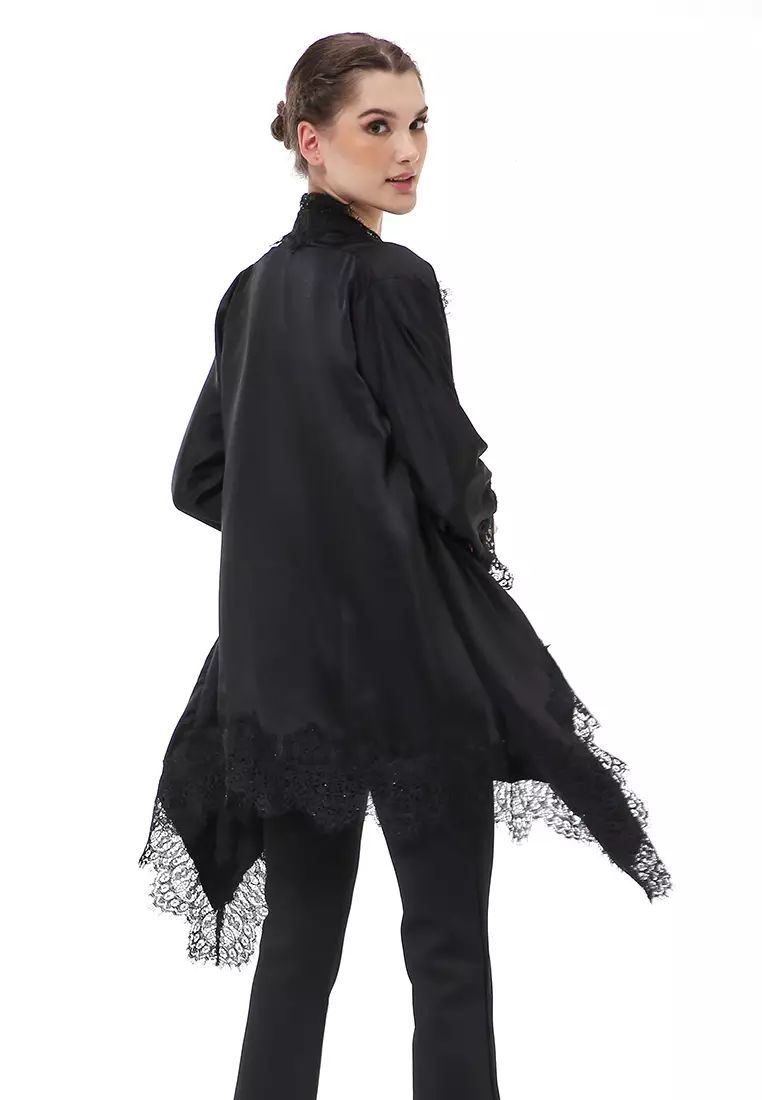 Reine Atasan Wanita Outer Kebaya Traditional Design Material Silk ORIGINAL - Black