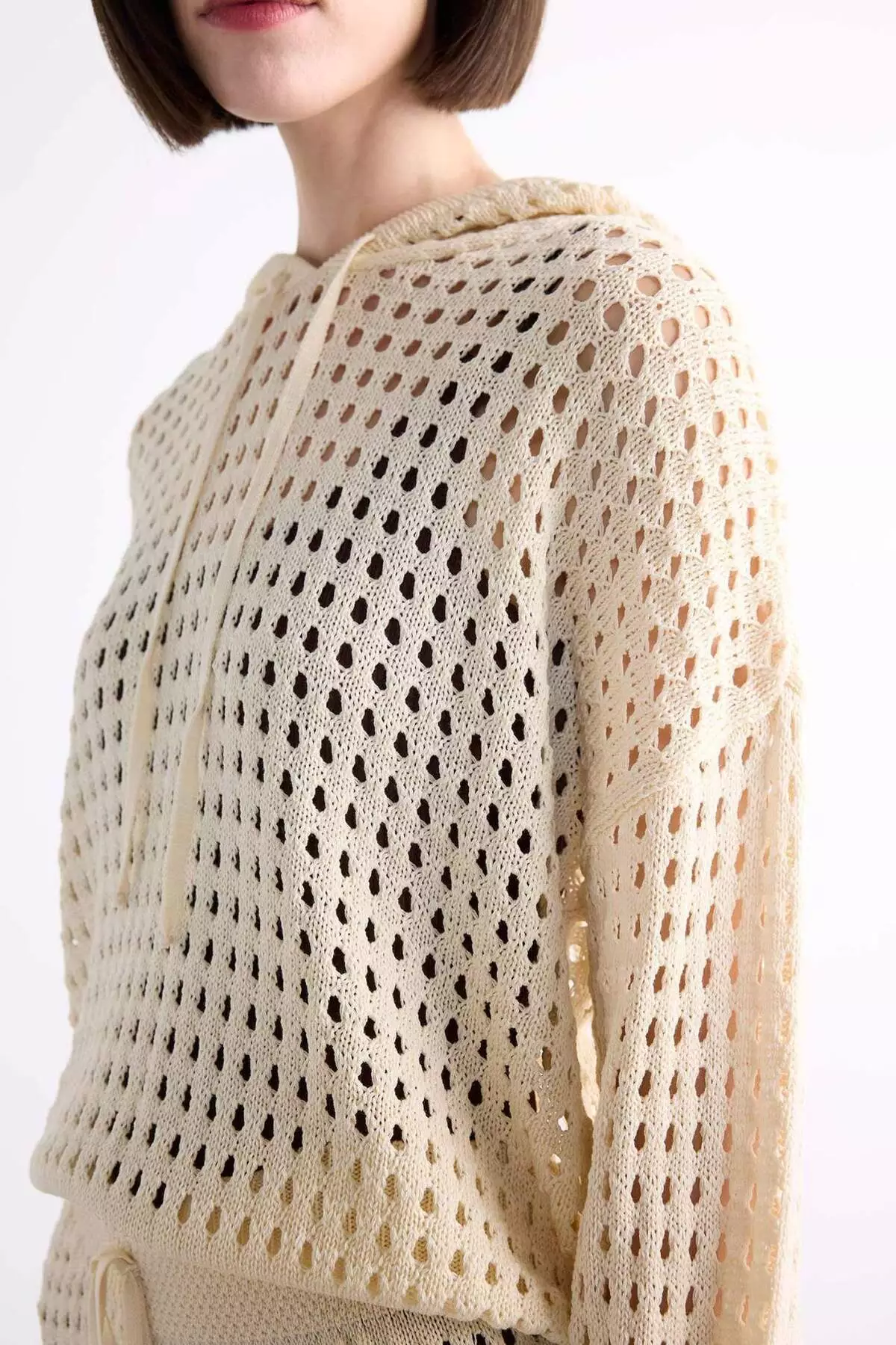 Hooded Crochet Long Sleeve Beach Top F7462Ax25Hs