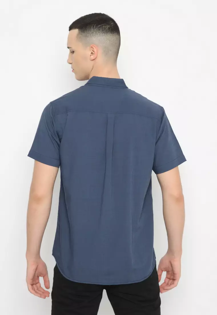 POLICE Kemeja Polos Oxford Slub Navy Regular Fit Pria