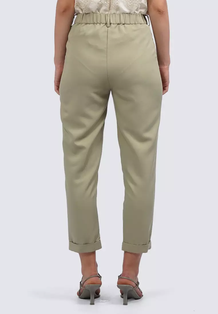 Rolled Up Hem Capri Pants GREEN