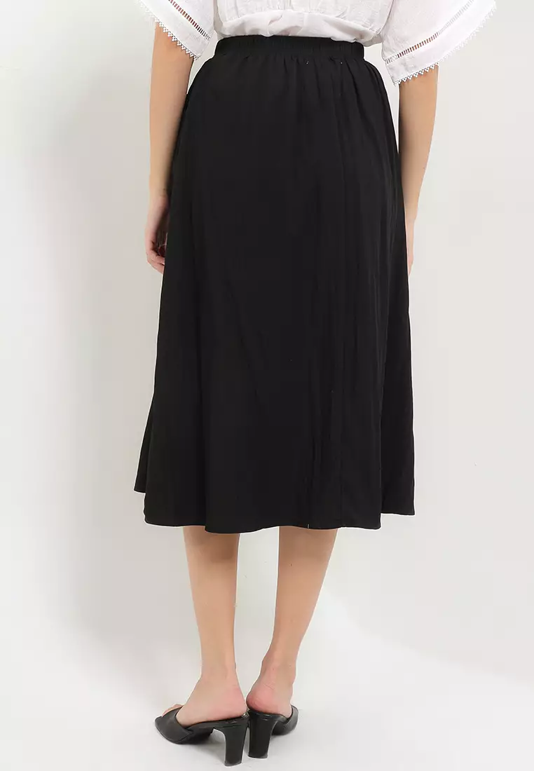 Midi Polyster Skirt W/ Pocket