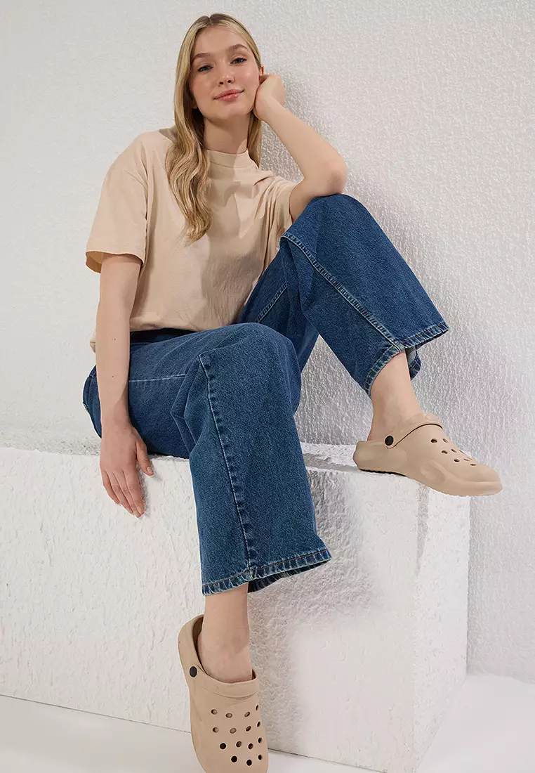 Beige Light Sole Eva Women's Flat Closed Front Sandals Slippers Takss25Sd00031