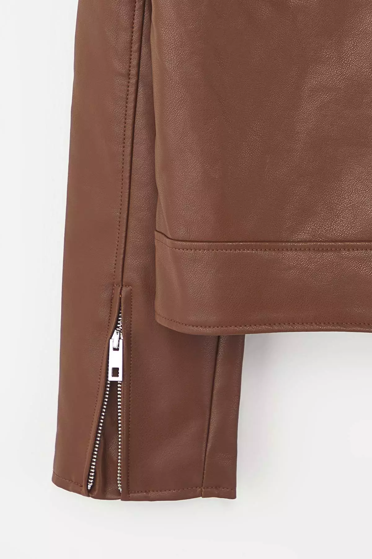 Dark Brown Fitted Mold Faux Leather Biker Slim Jacket Coats