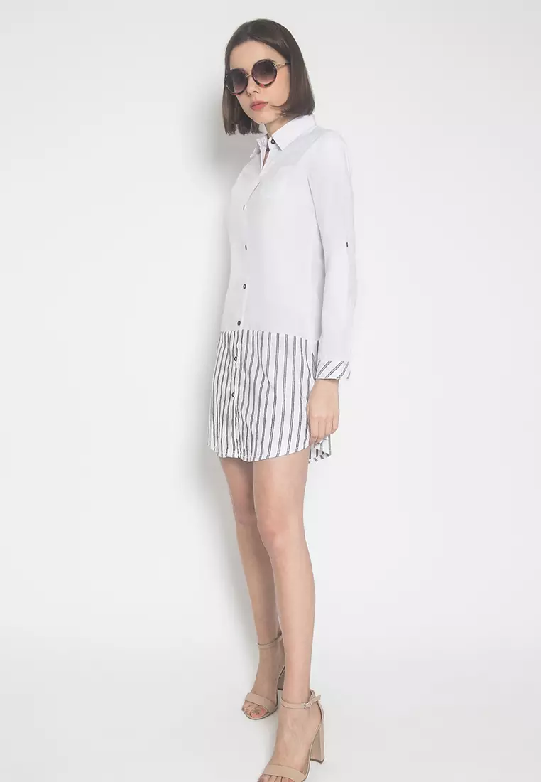 LGS - Kemeja Wanita - Salur - Putih - Slim Fit - LSH.380.P1377L.573.C-L/S