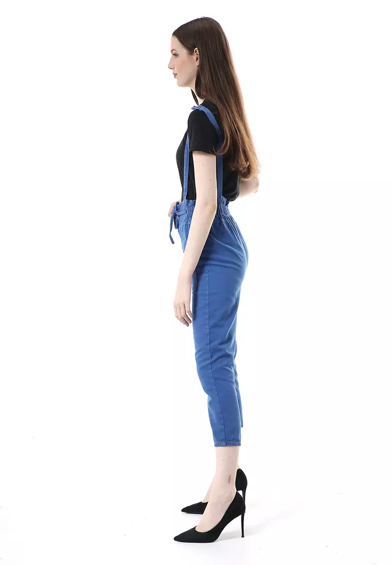 Vini Jeans Jumpsuit Kodok Wanita Sleeveless - Navy