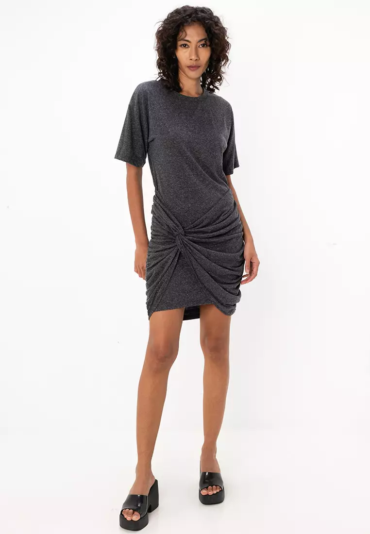 Short Sleeve Mini Dress With Drape Side Detail
