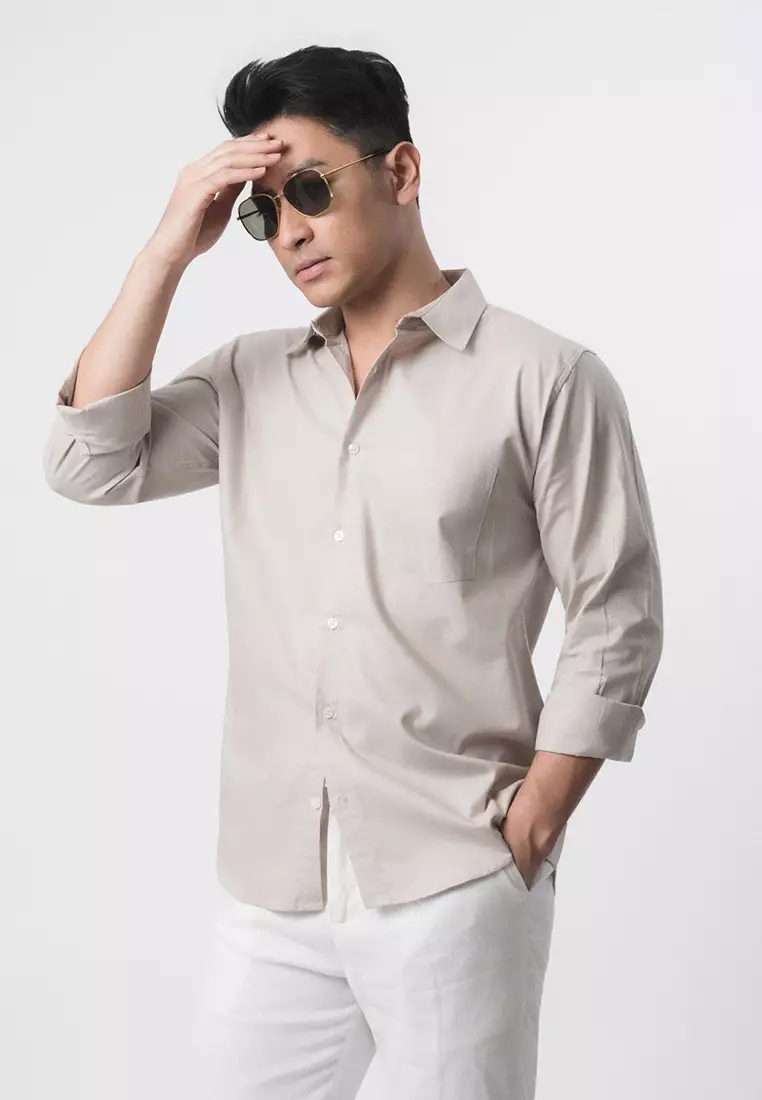 Grey Rami Linen Shirt LS