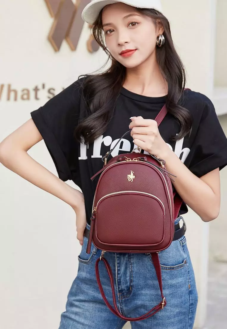 Women's Casual 2-Way Backpack (Tas Ransel Wanita & Tas Punggung Wanita) - Merah