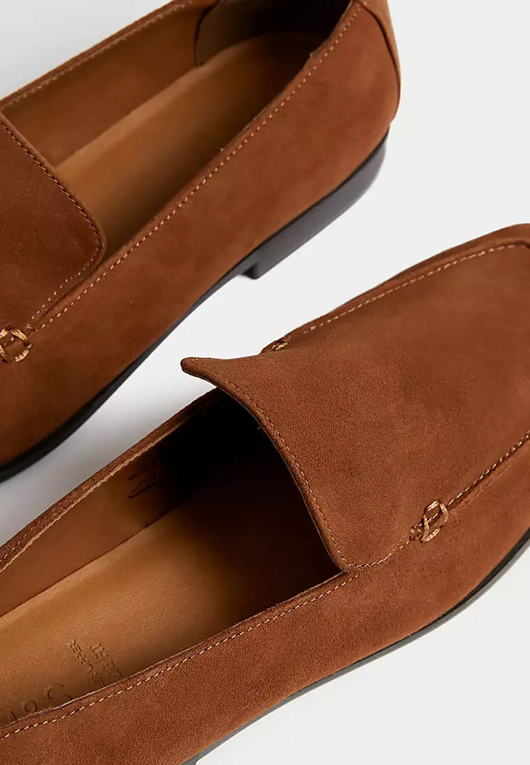 Wide Fit Leather Flat Loafers