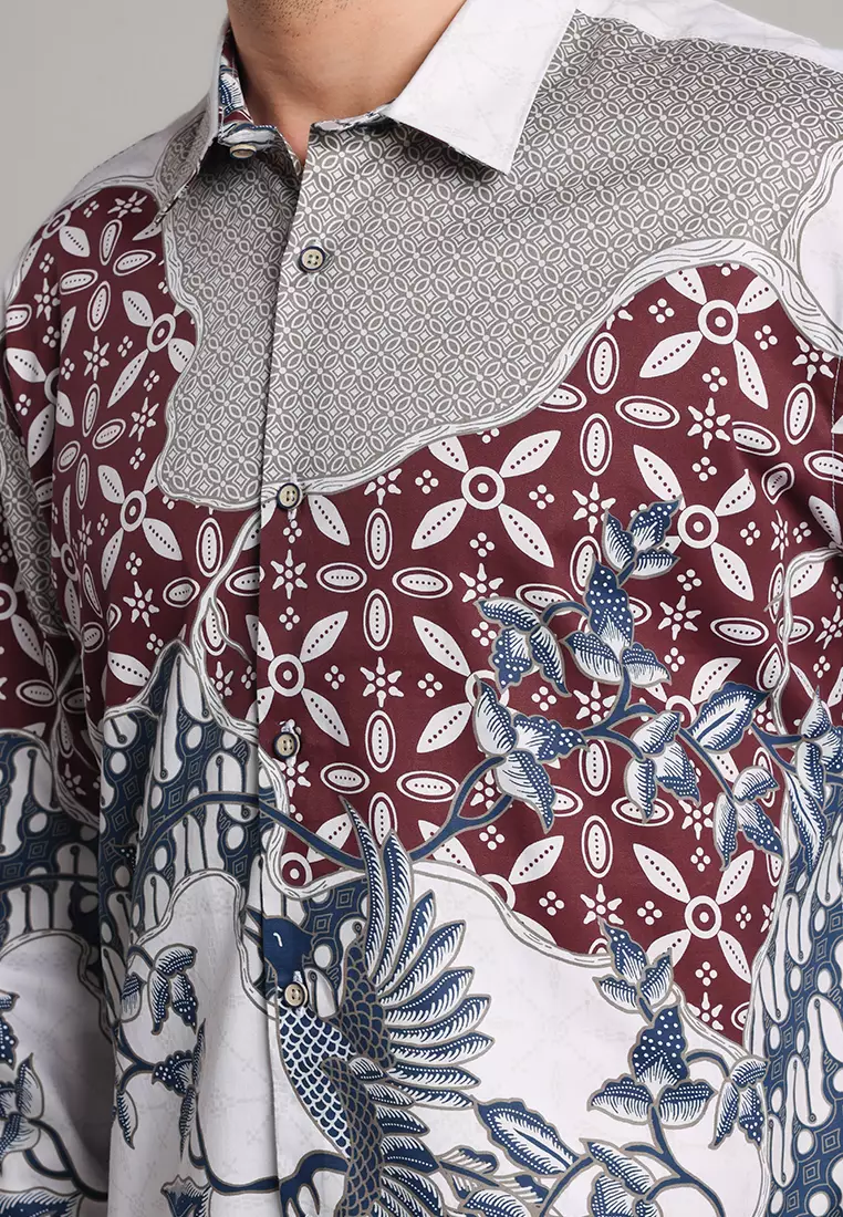 MOC - Kemeja Batik Pria Lengan Panjang Rawana - White