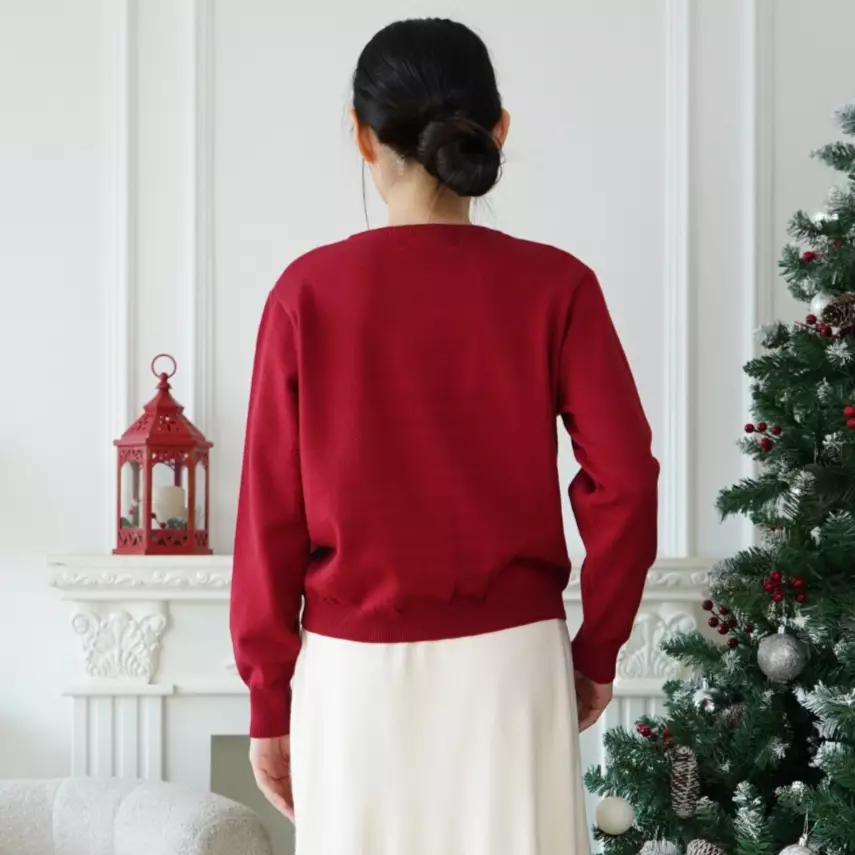 Jisoo Pearl Button Knit Cardigan in Red