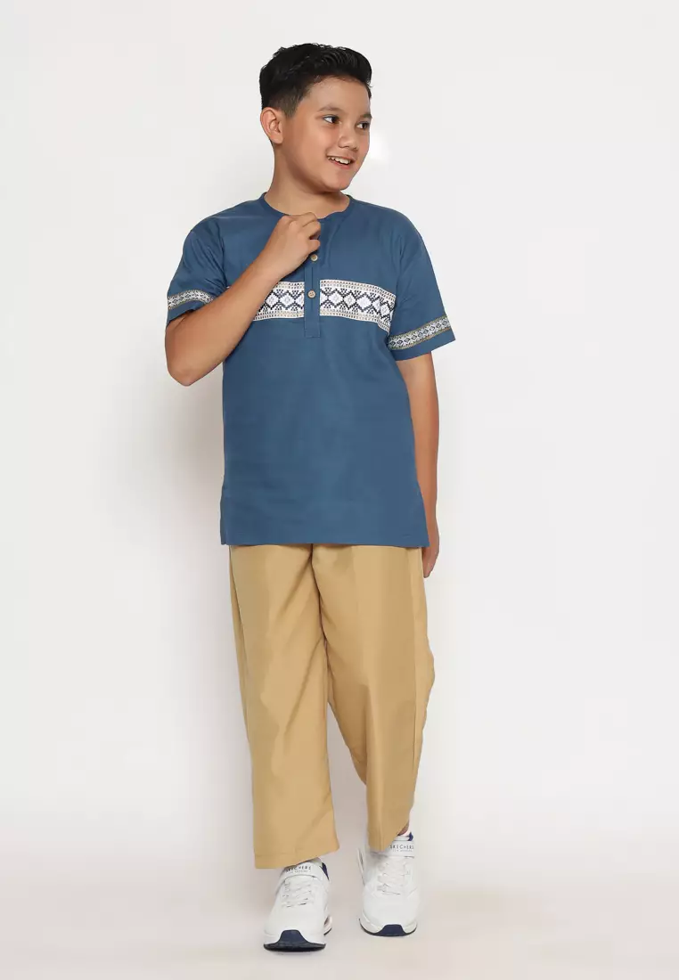 Baju Koko Set Anak Laki Bordir Lentera Navy - GENUINE
