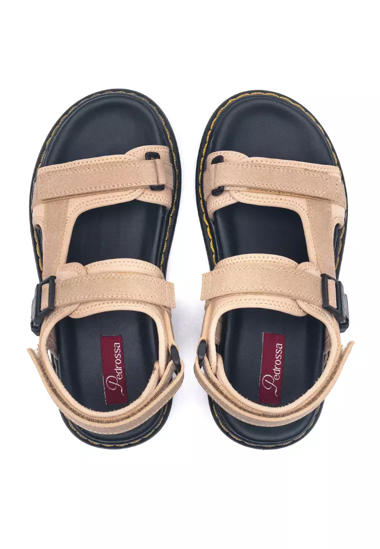 Marion Platform Flat Sandals in Beige