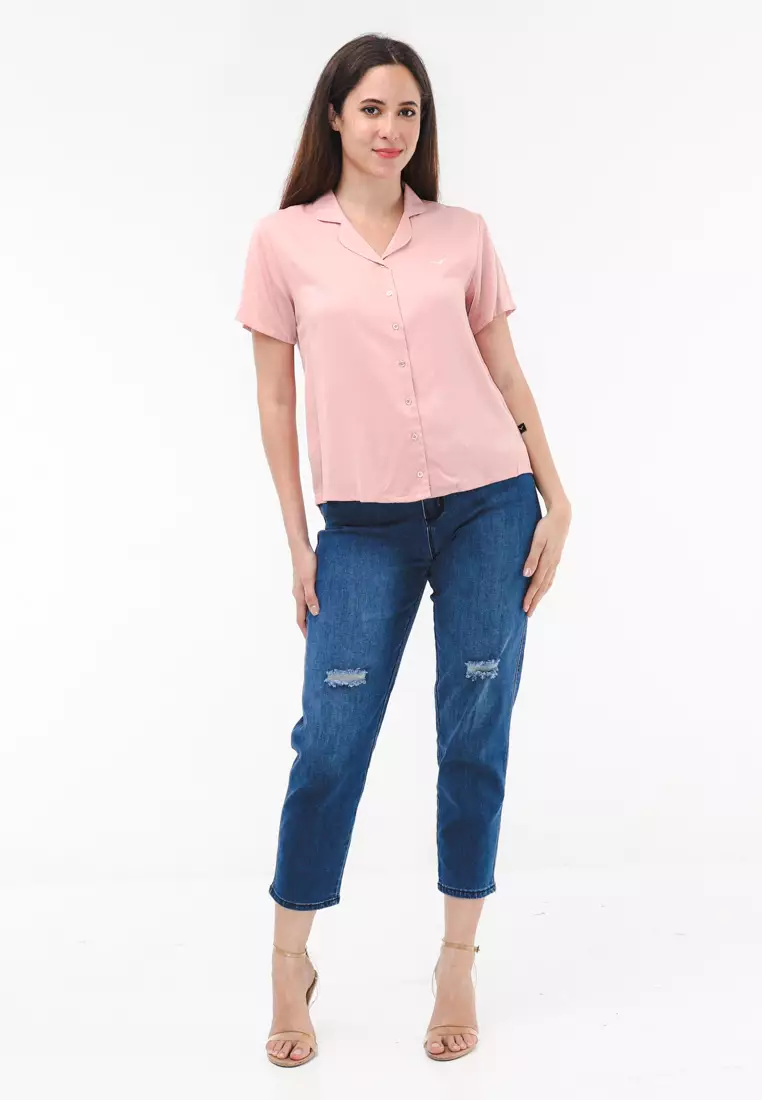 Plain Single Bold Twill Short Sleeve Blouse