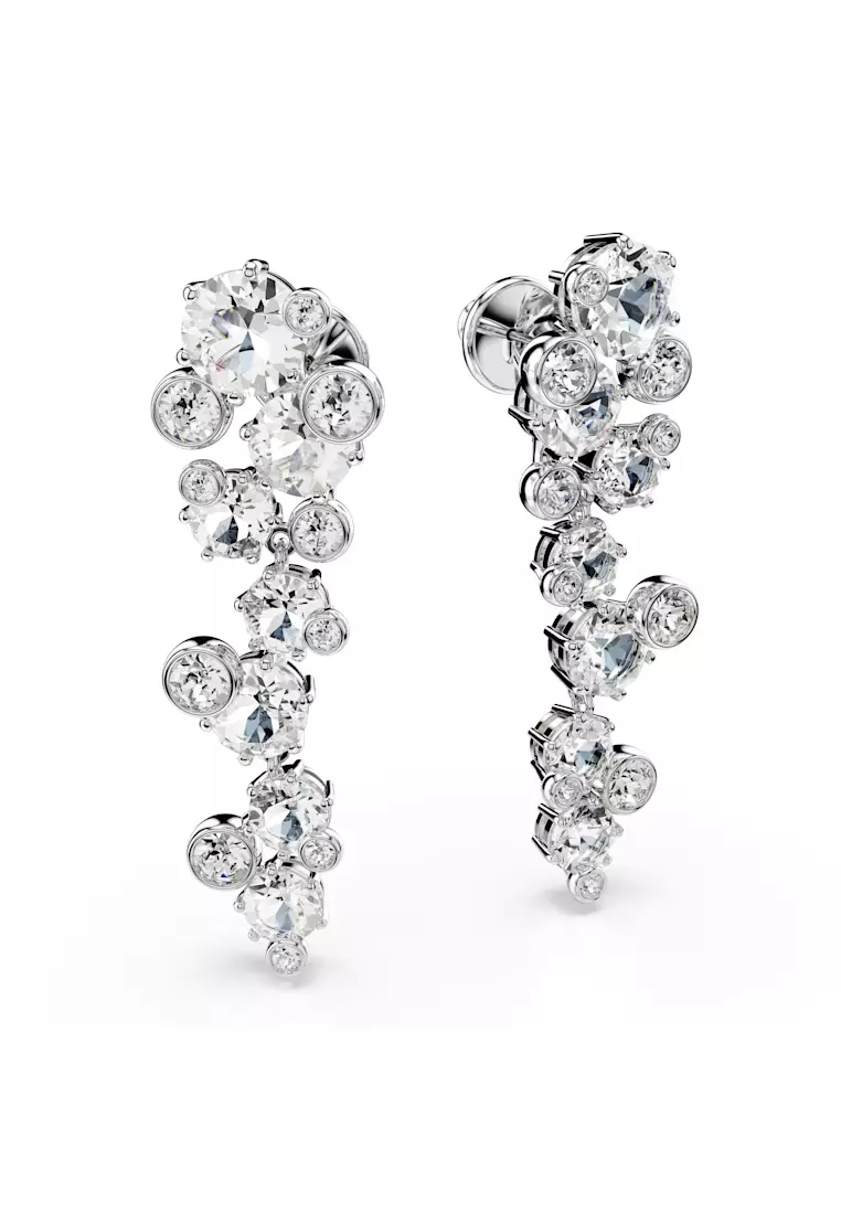 Constella drop earrings, Mixed cuts, White, Rhodium plated