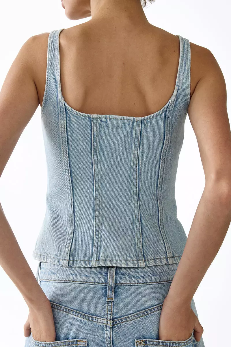 Button-front denim top