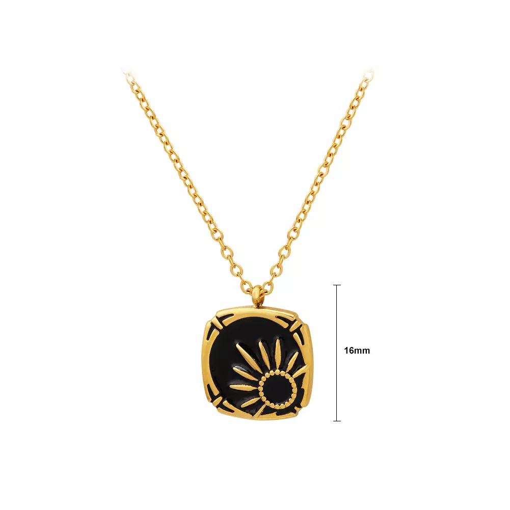 Glamorousky Kalung Wanita Stainless Steel Embossed Sun Pattern Geometric Square Necklace