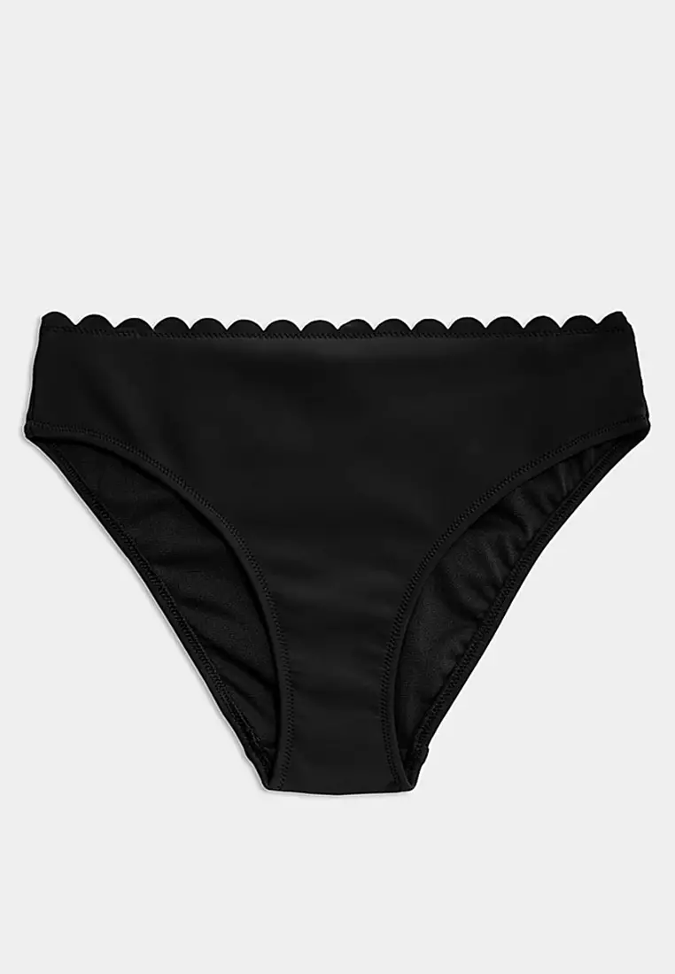 Neoprene Scallop High Leg Bikini Bottoms