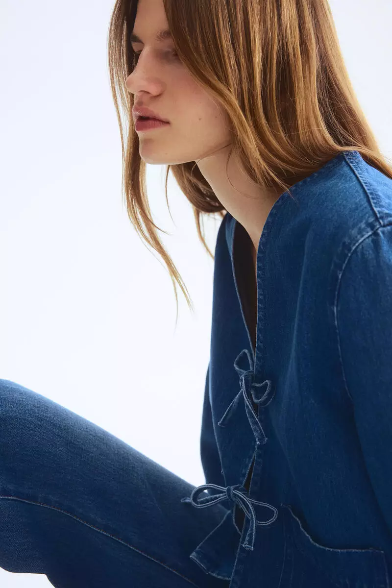 Tie-front denim jacket
