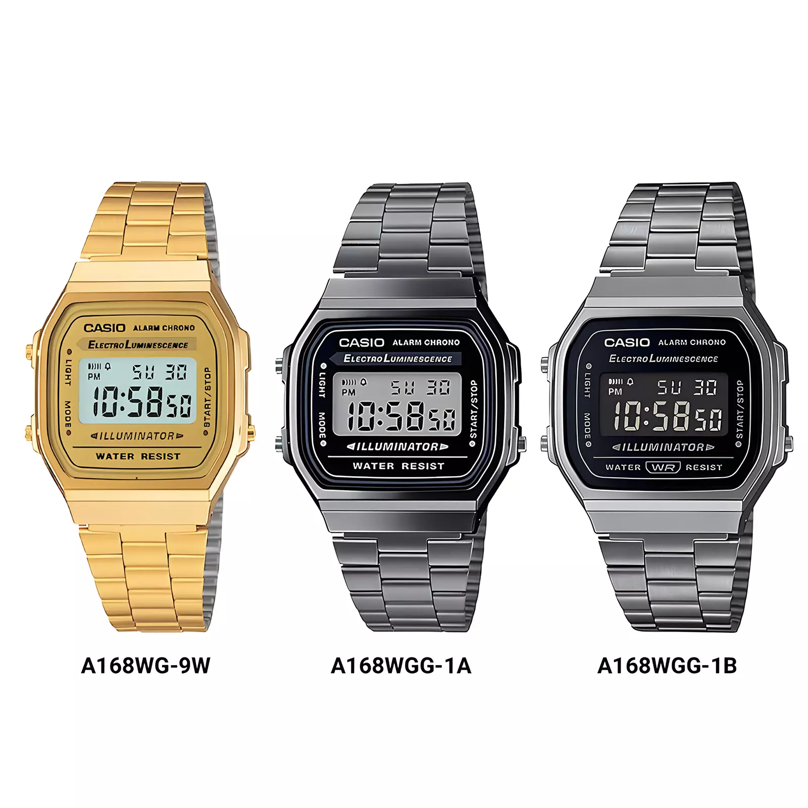 Casio Vintage Series - Jam Tangan Digital Pria - Black Stainless Steel - A168WGG-1B