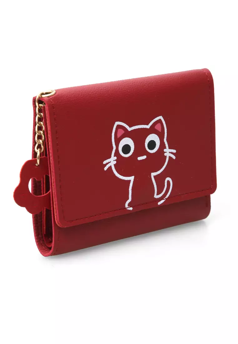 Fiore Dompet Anak Wanita Mini Short Wallet Cat Motive Many Slot Material Leather ORIGINAL - Red