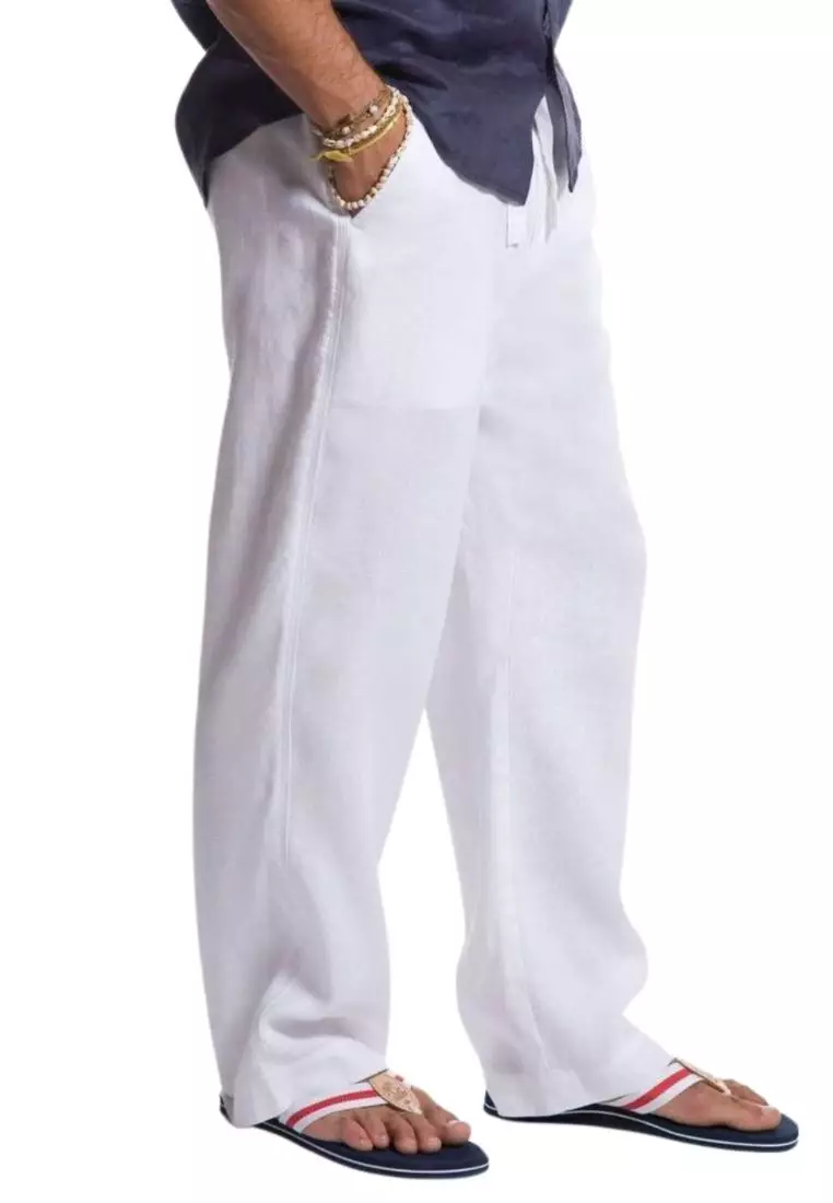 Pablo Celana Panjang Linen Pria Putih | Linen Baggy Pants Men White