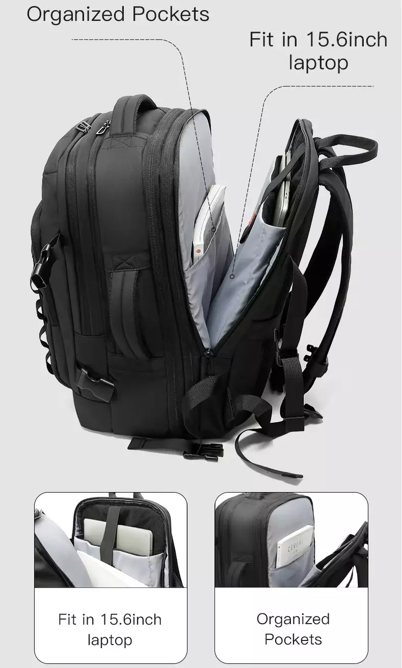 Bange BG3055 Tas Ransel Laptop Kerja Backpack Travel Pria Expandable-BLACK