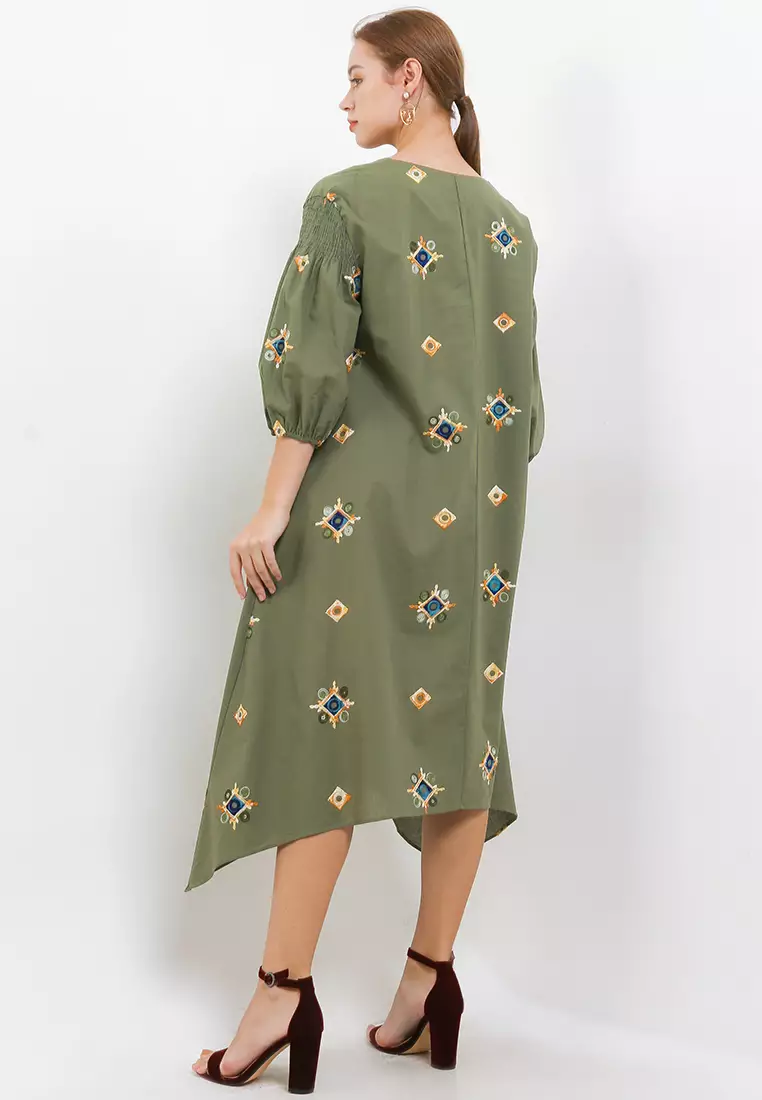 Asym Hem Embroidered Linen Smock Detail Tunic