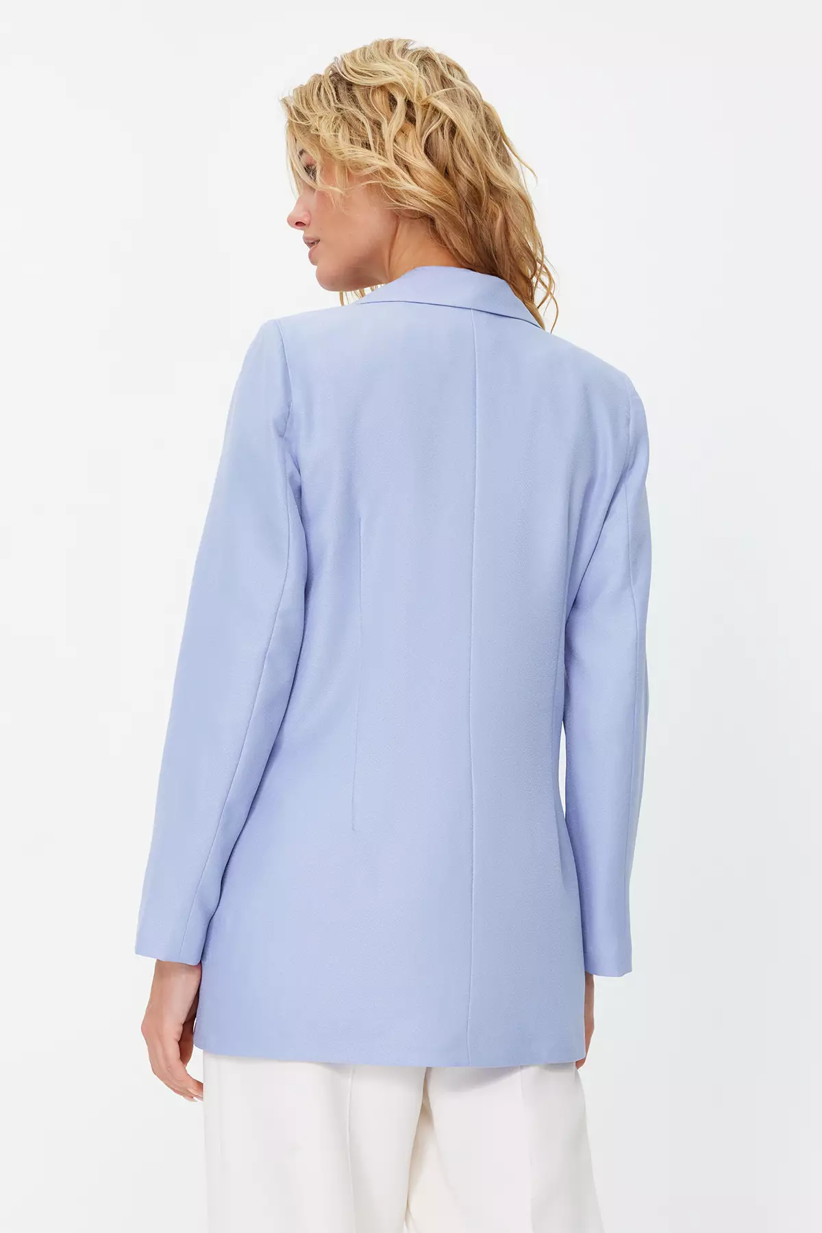 Light Blue Oversize Lined Double Breasted Closure Blazer Jacket