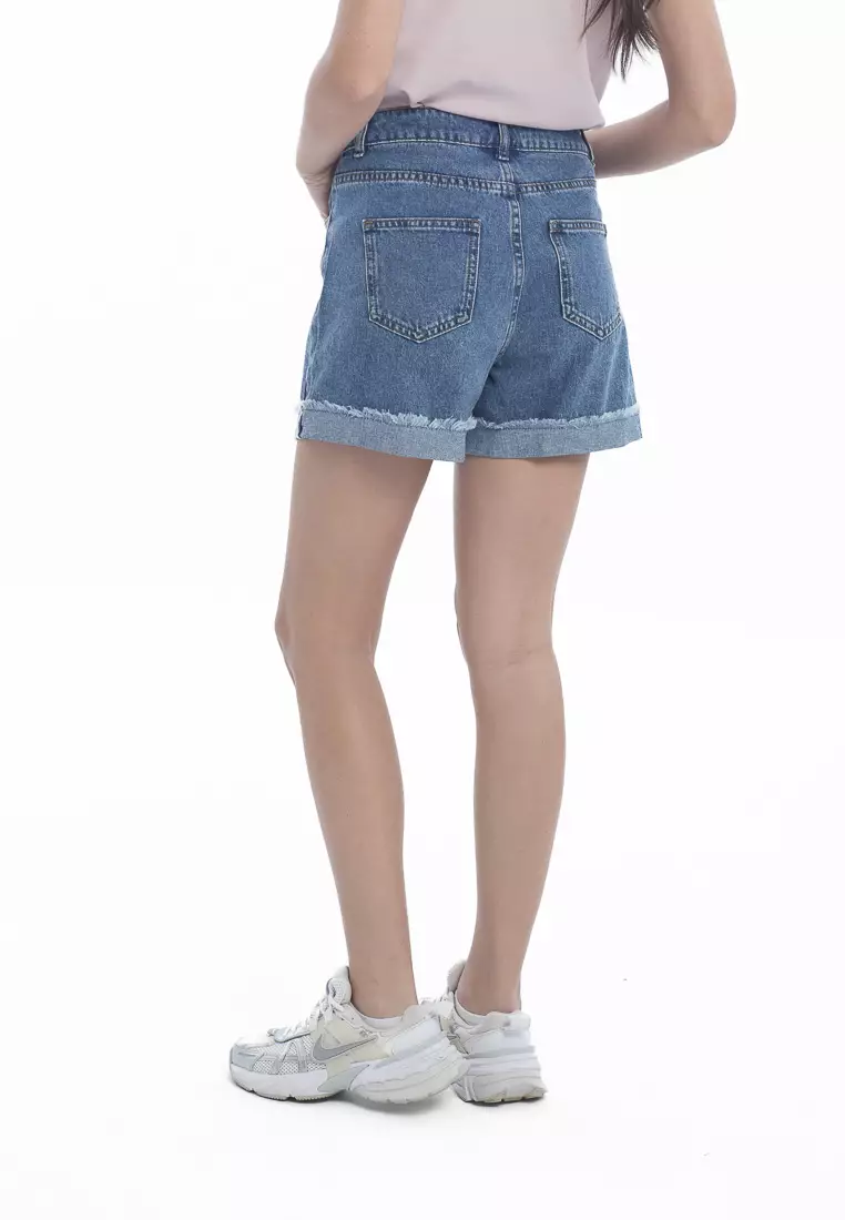 Ladies' Denim Shorts with Rolled Raw Edges