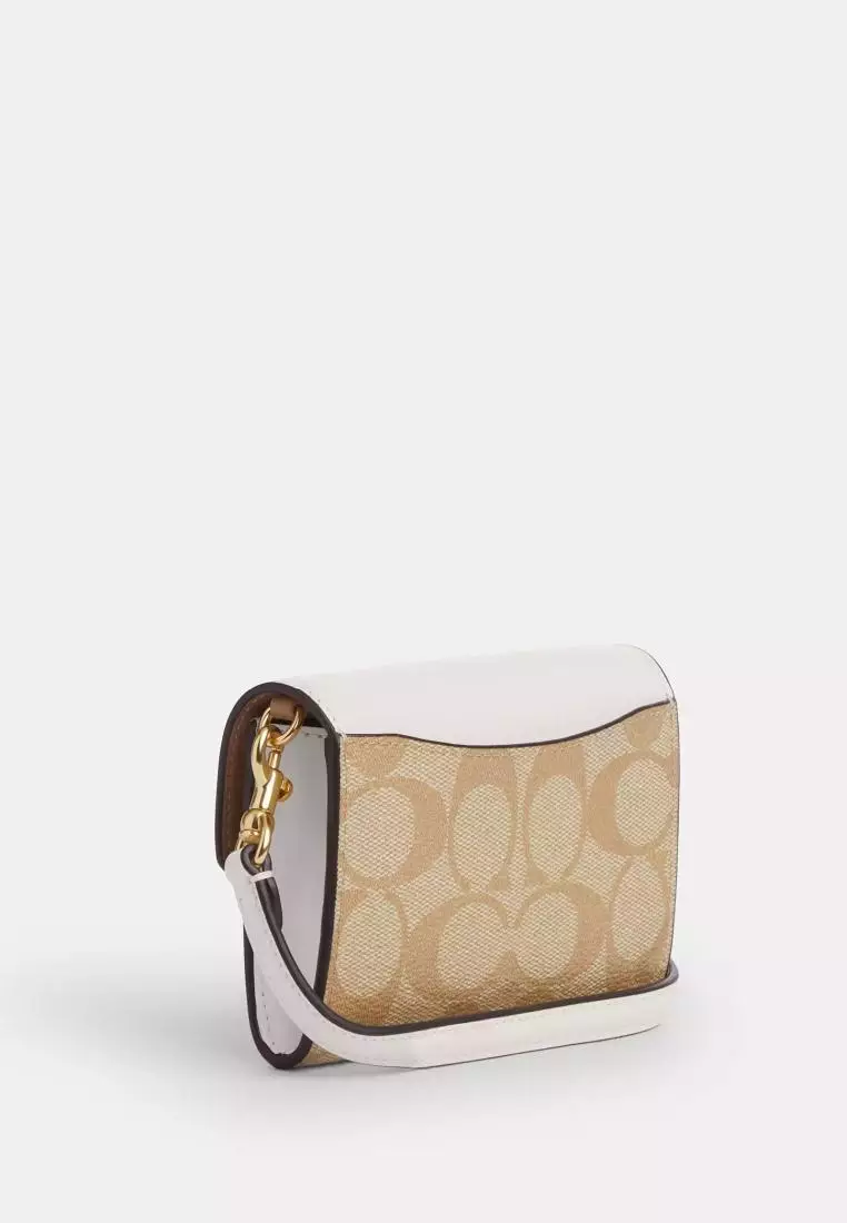 Coach Mini Envelope Wallet With Strap In Signature Canvas Light Khaki Chalk