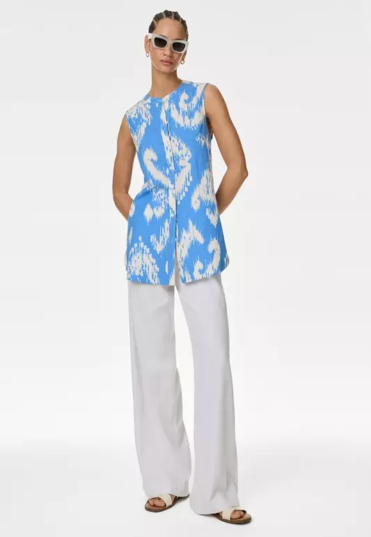 Linen Rich Printed Button Through Shirt