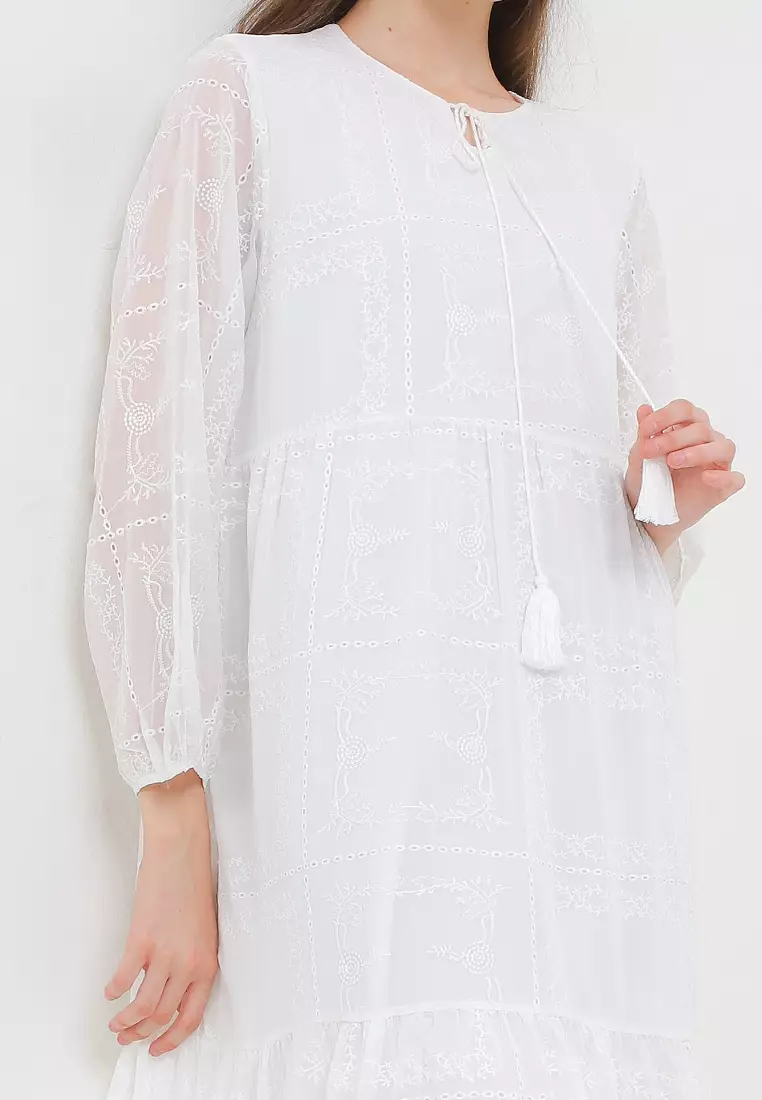 3 Tier Emb Chiffon Long Dress W/ Tassels