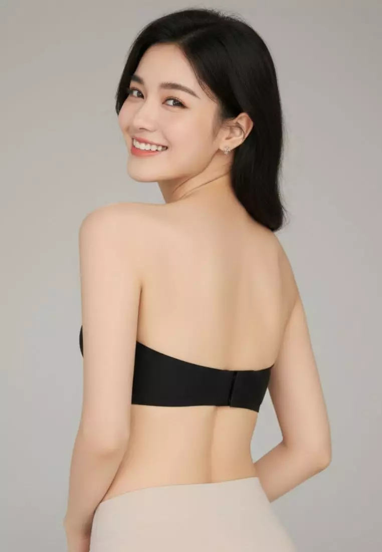 Ellie Anti-slip Non Slip Strapless Wireless Thick Padded Push Up Bra in Black