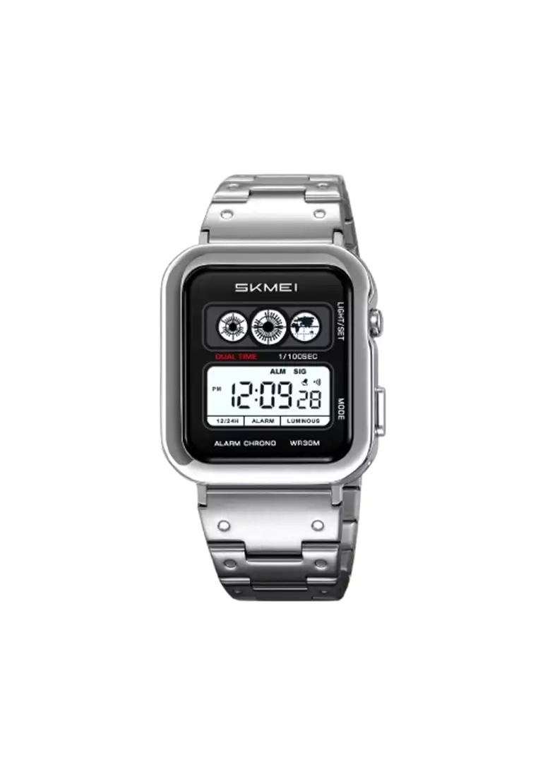 Jam Tangan Pria 2504 Digital Dual Time Tali Stainless Tahan air ORIGINAL - Silver