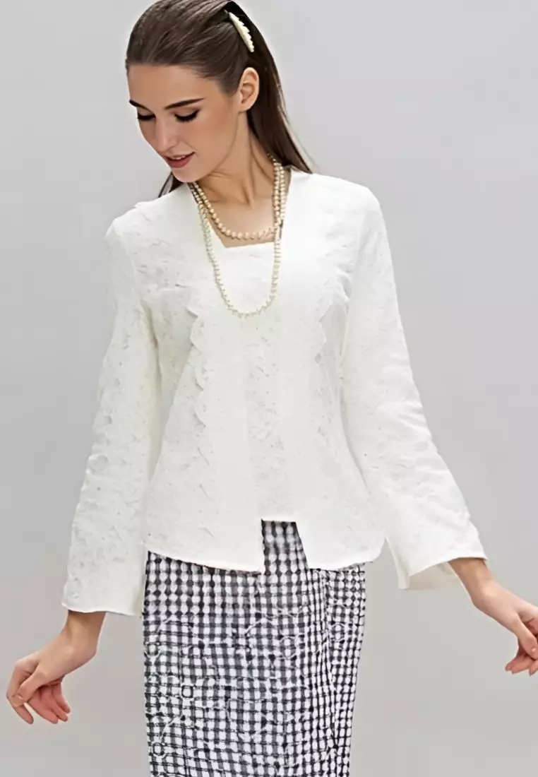White Lace Kebaya & Black Checkered Skirt