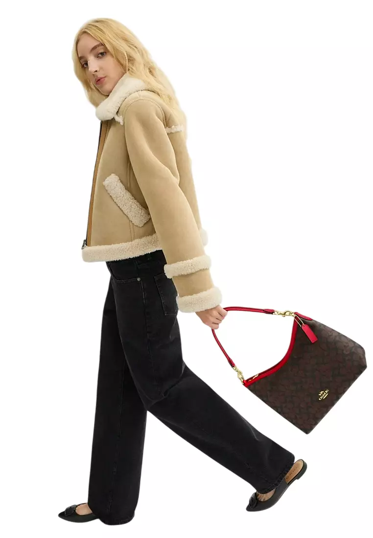 Laurel Shoulder Bag In Signature Canvas - Walnut/Bold Red