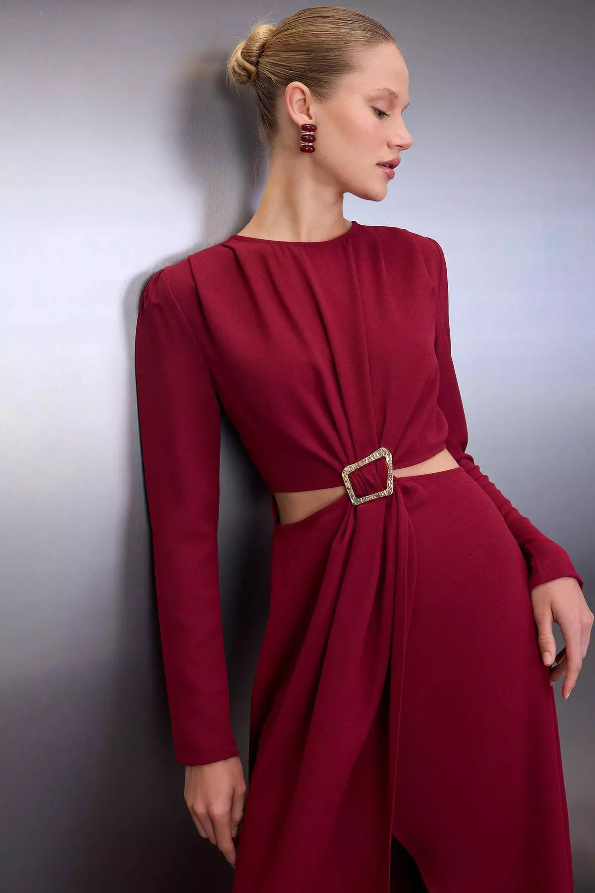 straight cut dresses with sleeves Meredith Long Sleeve Cut-Out Maxi Dress White