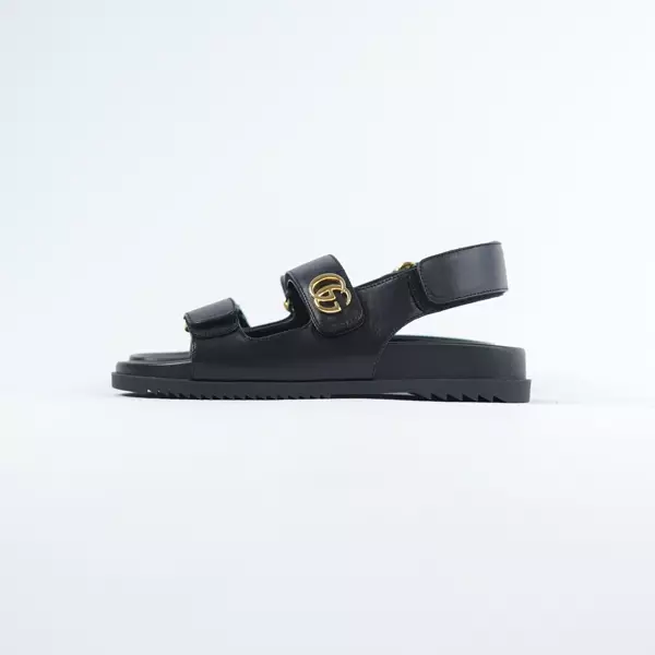 Sandal GUCCI GG GHW BLACK LEATHER STRAP SANDAL 100% ORIGINAL