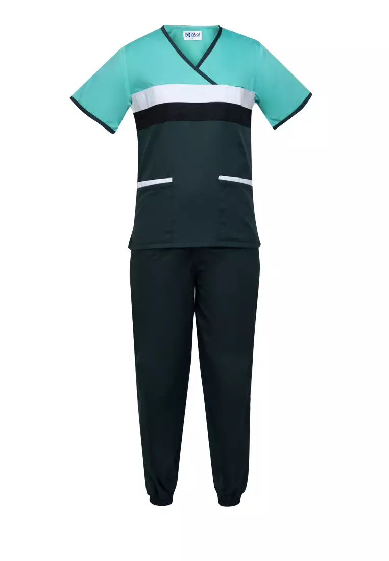 Buy INTAL GARMENTS Scrub Suits Overlap 4-Tone Color Chest Double Line ...