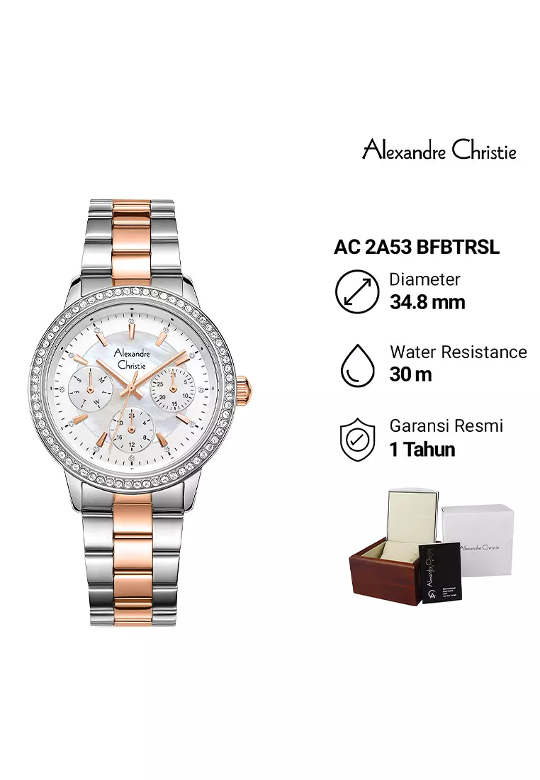 Alexandre Christie 2A53 BFBTRSL - Jam Tangan Analog Wanita - Silver Rosegold Stainless Steel