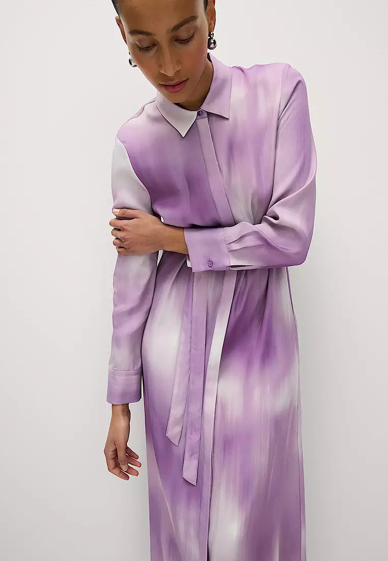 Satin Ombre Textured Midaxi Shirt Dress