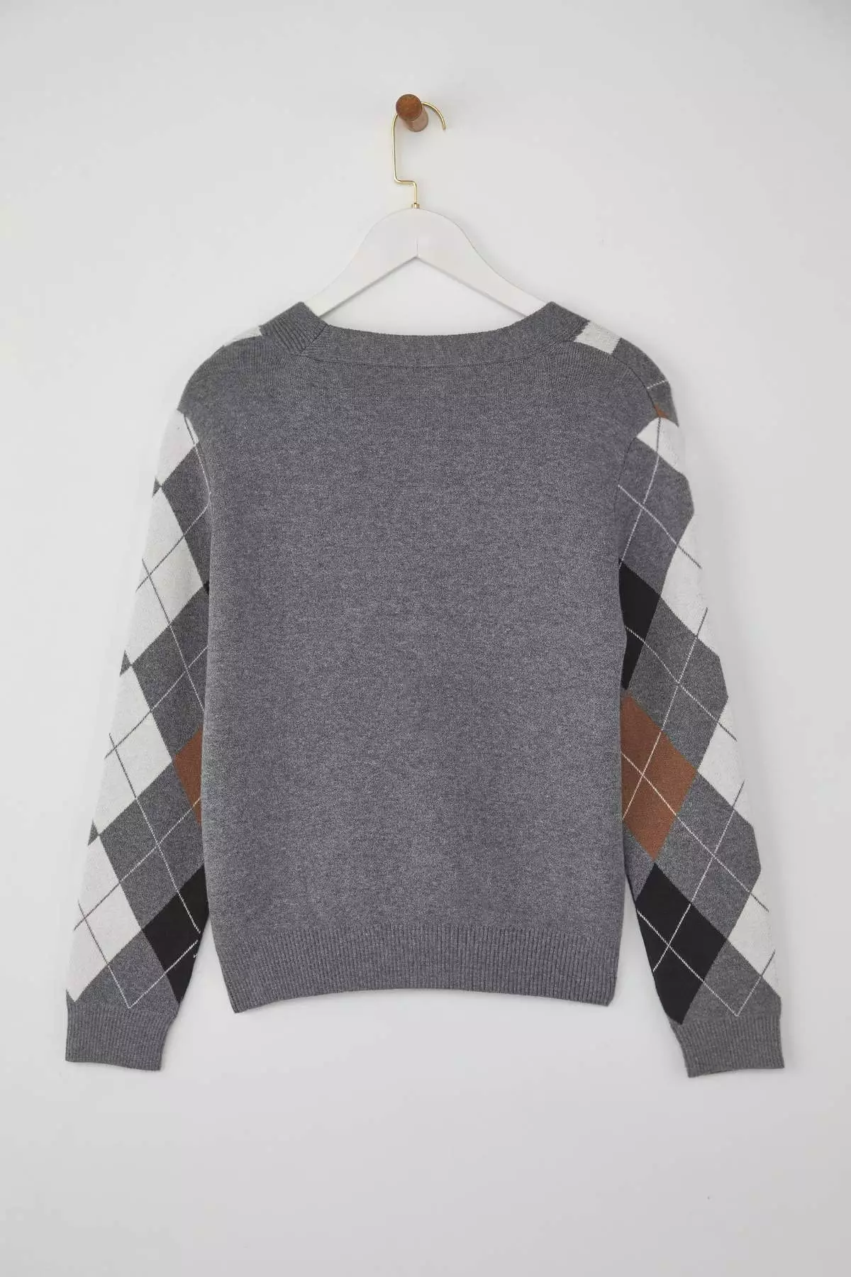 Anthracite Premium Yarn/Special Yarn Diamond Patterned Knitwear Cardigan Twoaw26Hi00158