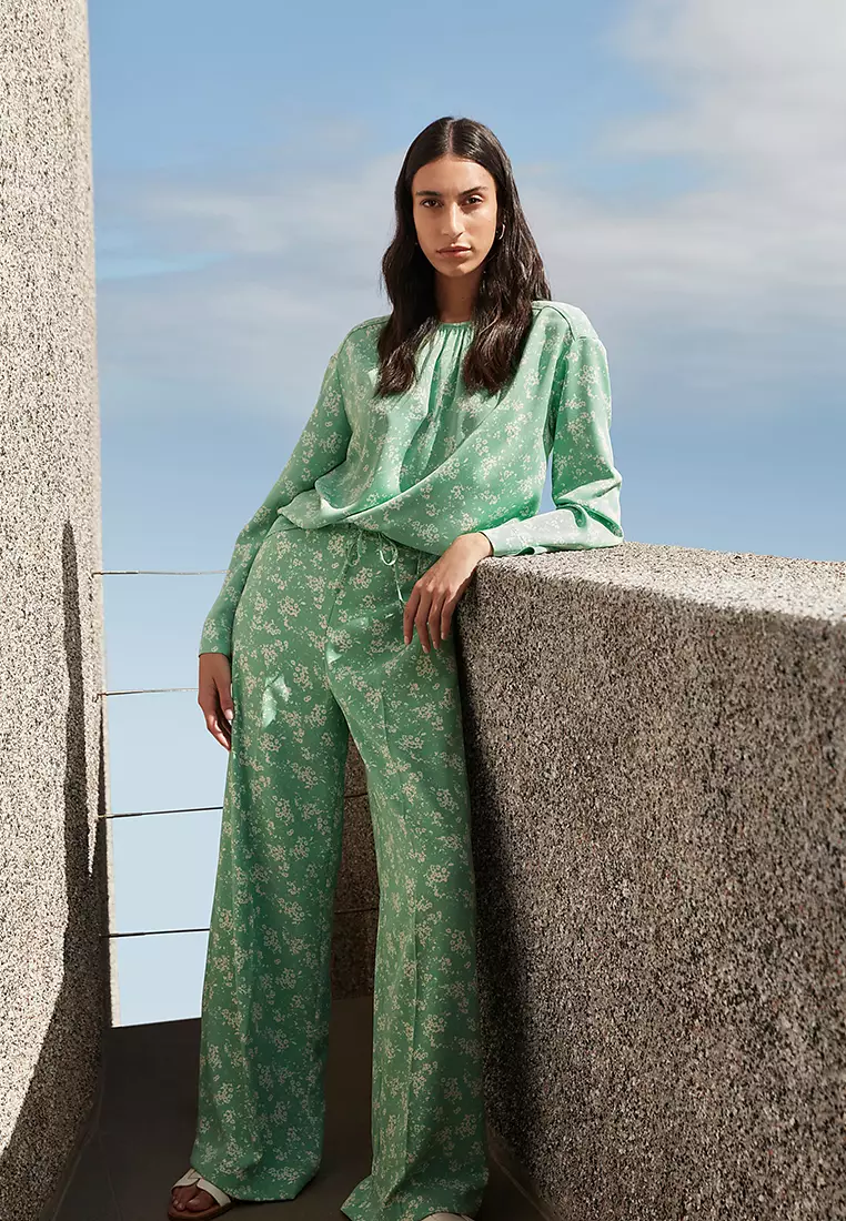 Floral Drawstring Wide Leg Trousers