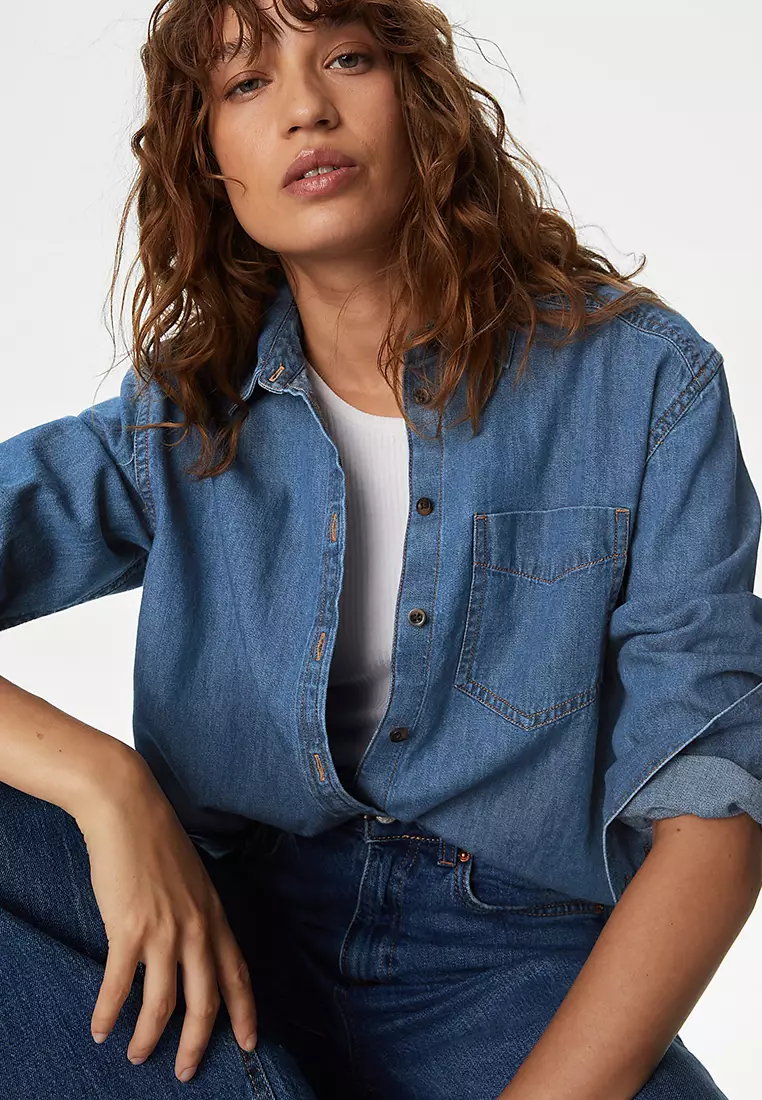 Pure Cotton Denim Longline Shirt