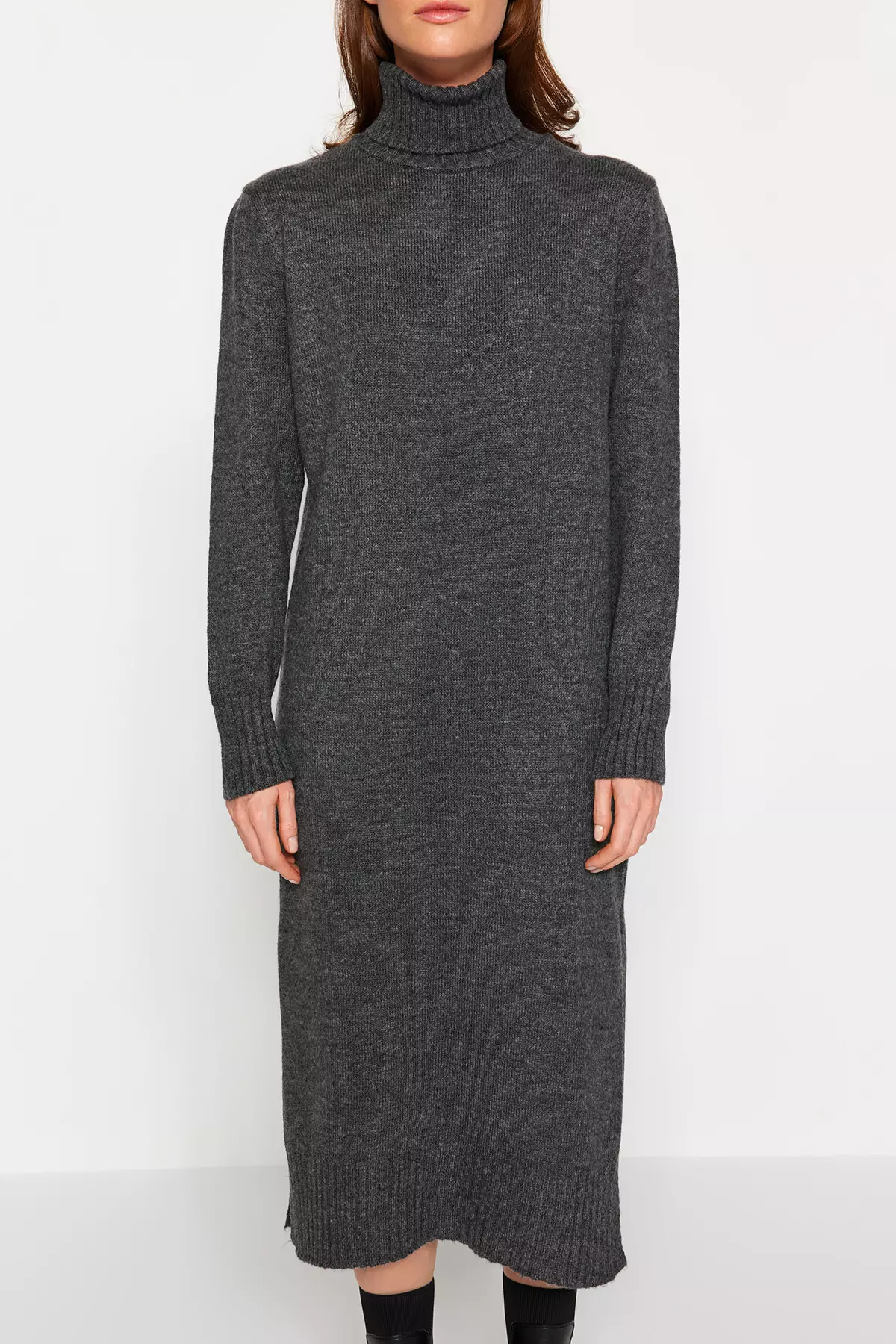 Anthracite Midi Wide Fit Soft Texture Knitwear Dress